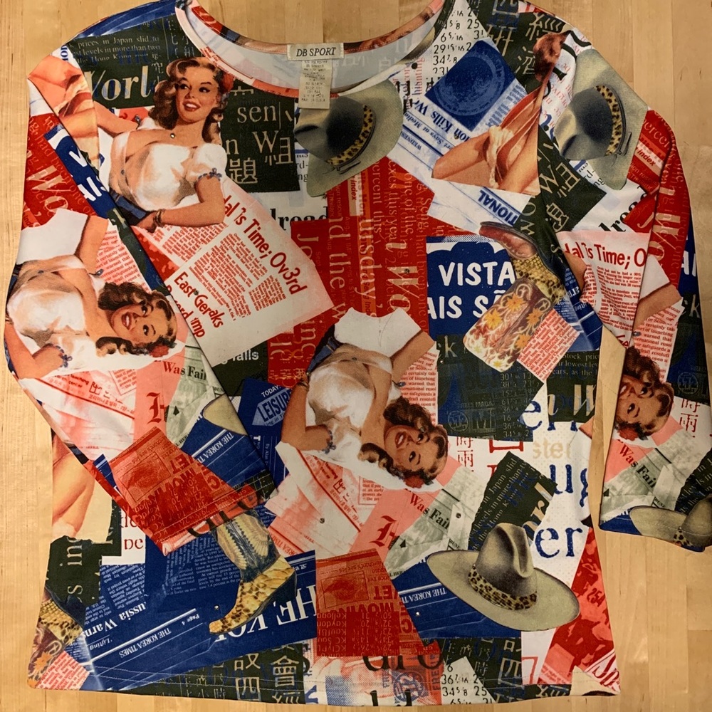 DB Sports Vintage Womens Shirt Made in USA 3 Quarters Lth Sleeve Pinup